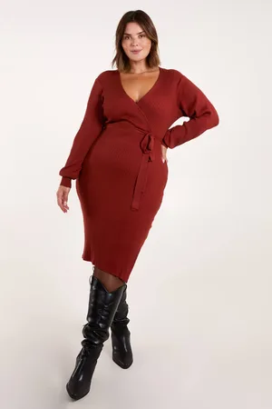 Blue Vanilla Womens Long Sleeve Knitted Wrap Dress - - XXL