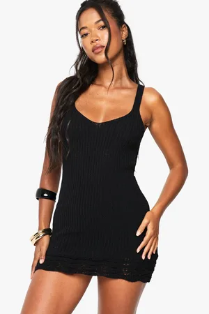 Boohoo Womens Beach Crochet Hem Detail Knitted Mini Dress - - L