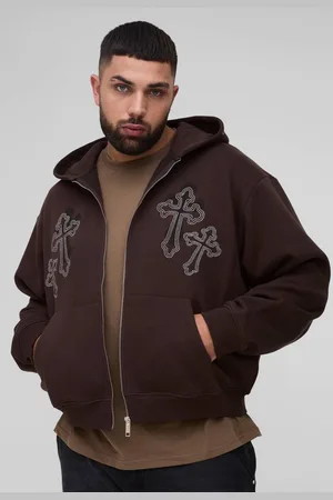 Boohoo Plus Oversized Boxy Cross Embroidered Zip Through Hoodie - - 3XL