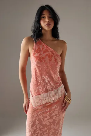 warehouse Womens Devore One Shoulder Fringe Cami Top - - 12