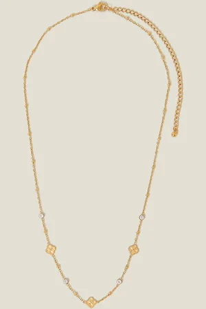 Accessorize Womens 14ct Gold-Plated Stainless Steel Diamante Clover Station Necklace - - One Size