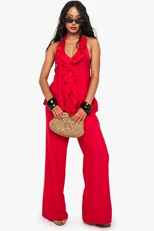 Boohoo Womens Woven Crinkle Seam Detail Wide Leg Trouser - - 8