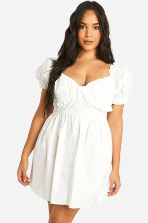 Boohoo Womens Plus Woven Milkmaid Button Down Skater Dress - - 18