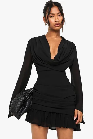 Boohoo Womens Cowl Long Sleeve Mini Dress - - 16