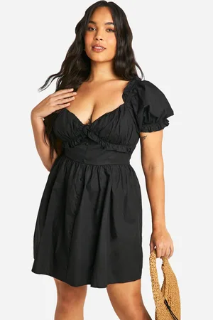Boohoo Womens Plus Woven Milkmaid Button Down Skater Dress - - 20