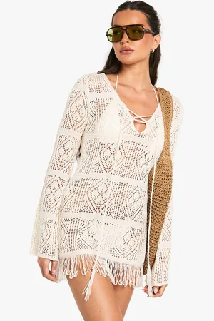 Boohoo Womens Tassel Crochet Beach Tunic - - M