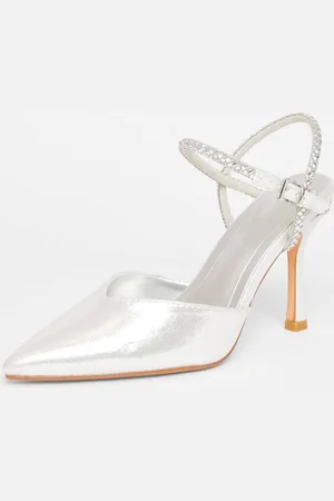 Quiz Womens Silver Diamante Strap Court Heels - - 3