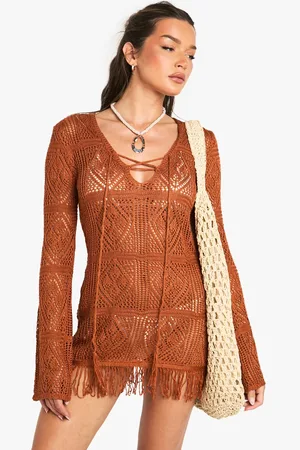 Boohoo Womens Tassel Crochet Beach Tunic - - M