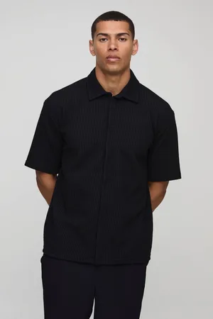 Boohoo Oversized Two-Tone Ribbed Jersey Concealed Placket Shirt - - M