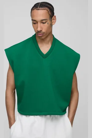 Boohoo Oversized Boxy Cropped V Neck Sweatshirt Vest - - L