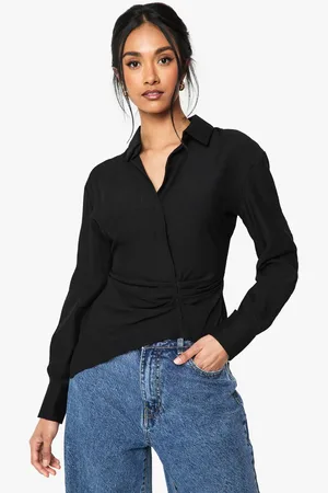 Boohoo Womens Linen Look Wrap Blouse - - 8