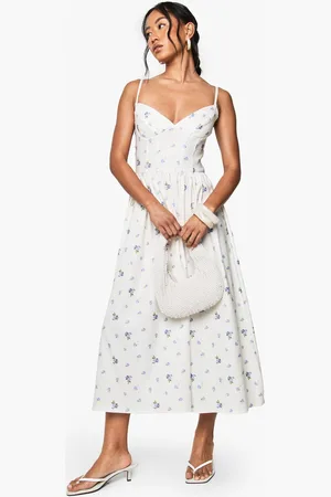 Boohoo Womens Ditsy Floral Bengaline Volume Milkmaid Dress - - 12