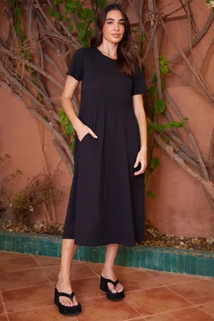Threadbare Womens Cotton Jersey Smock-Style Midi Dress With Pockets - - 10