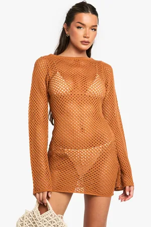Boohoo Womens Crochet Flare Sleeve Mini Dress - - XS