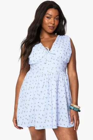 Boohoo Womens PLUS ditsy TIE DETAIL PLUNGE CORSET SKATER DRESS - - 20