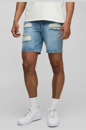 Boohoo Slim Fit Ripped Washed Denim Shorts - 34