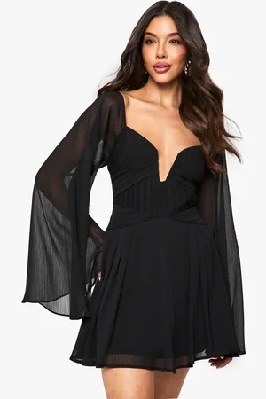 Boohoo Womens Chiffon Pleated Long Sleeve Mini Dress - - 14