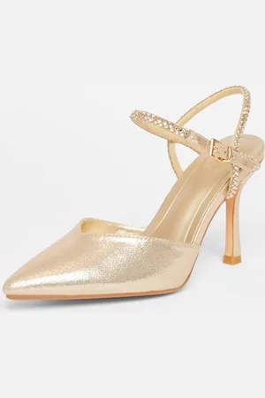 Quiz Womens Gold Diamante Strap Court Heels - - 5