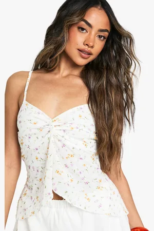 Boohoo Womens Ditsy Textured Twist Front Cami Top - - 16