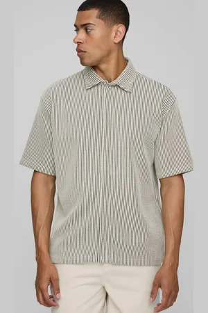 Boohoo Oversized Two-Tone Ribbed Jersey Concealed Placket Shirt - - M