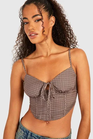 Boohoo Womens Check Boned Tie Detail Corset - - 10