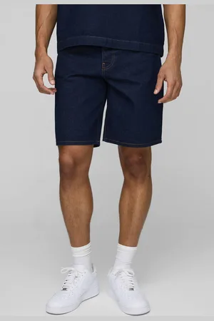 Boohoo Relaxed Indigo Contrast Stitch Denim Shorts - - 34