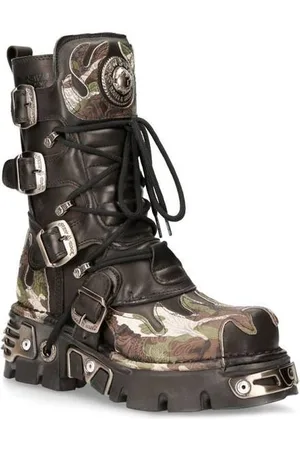 New Rock Flame Accented Camouflage Leather Biker Boots- M-591-S15 - - 12