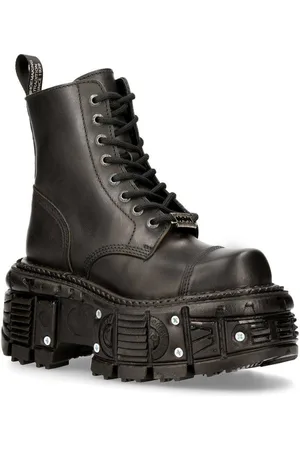 New Rock Unisex Leather Combat Platform Boots- vest083-C1 - - 6.5