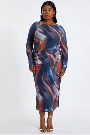 Quiz Womens Dark Curve Marble Print Midaxi Dress - 26
