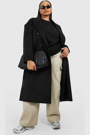 Boohoo Womens Plus Oversized Shoulder Pad Double Breast Maxi Wool Coat - - 18