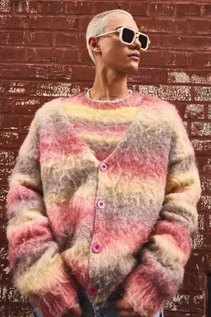 Boohoo Oversized Boxy Brushed Stripe Knitted Cardigan - - XL