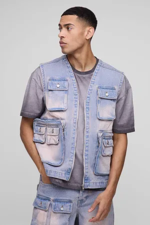Boohoo Boxy Utility Pink Washed Denim Vest - - L