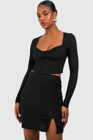 Boohoo Womens Tall Crinkle Corset Detail Top & Mini Skirt Co-ord - - 16