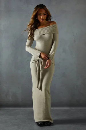 MissPap Womens Knitted Bardot Wrap Front Midi Dress - - XS/S