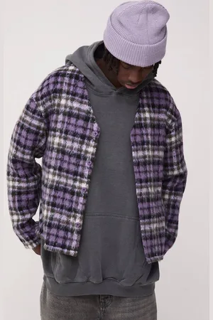 Boohoo Oversized Collarless Brushed Check Overshirt - - XL