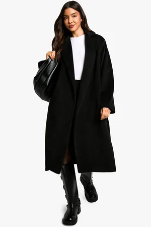 Boohoo Womens Faux Leather Belt Wool Look Coat - - 12