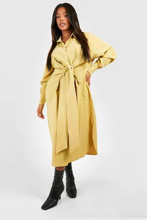 Boohoo Womens Plus Textured Woven Tie Front Midi Shirt Dress - - 24