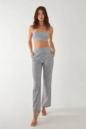 Pink Vanilla Womens Metallic Straight Leg Trousers - - 12