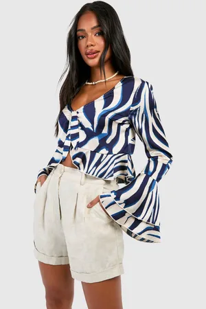 Boohoo Womens Zebra Ruffle Blouse - - 14