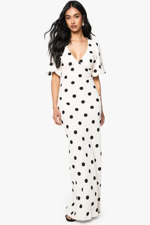 Boohoo Womens Polka Dot Puff Sleeve Maxi Dress - - 12