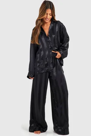 Boohoo Womens Premium Satin Stripe Double Pocket Pyjama Set - - 12
