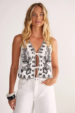 NASTY GAL Womens (Az) Cotton Embroidered Tie Front Top - - 12