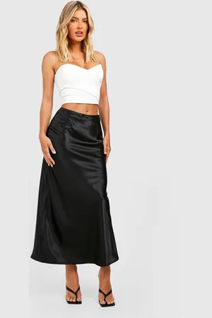 Boohoo Womens Lace Trim Satin Slip Midaxi Skirt - - 14