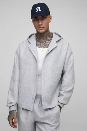 Boohoo Tall Oversized Boucle Hooded Button Up Overshirt - - L