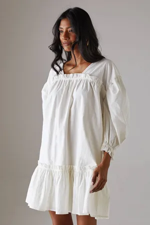 warehouse Womens Poplin Frill Balloon Sleeve Mini Smock Dress - - 6