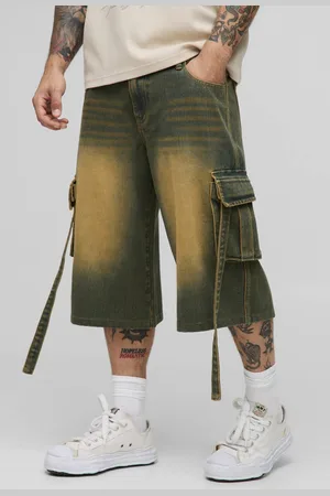 Boohoo Longline Double Waistband Tinted Cargo Denim Jorts - - 32