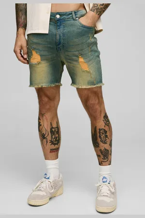 Boohoo Skinny Stretch Ripped Raw Hem Denim Shorts - - 32