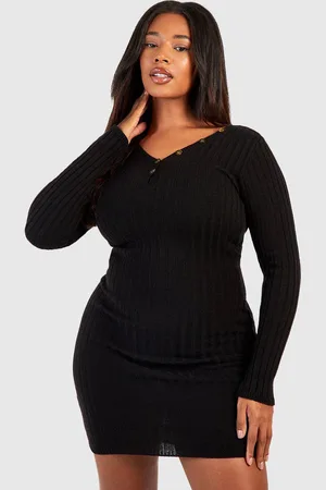 Boohoo Womens Plus Wide Rib Knitted Deep V Mini Dress - - 18
