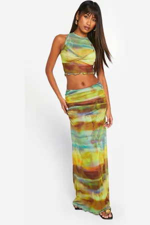 Boohoo Womens Printed Mesh Rushed Side Maxi Skirt - - 10