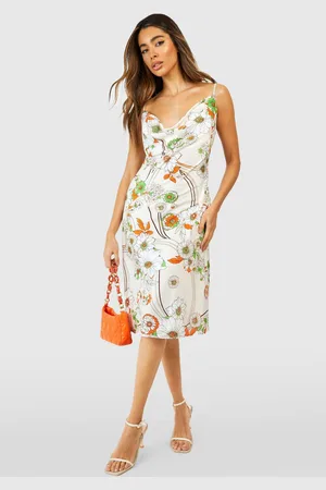 Boohoo Womens Satin Floral Strappy Midi Dress - - 10